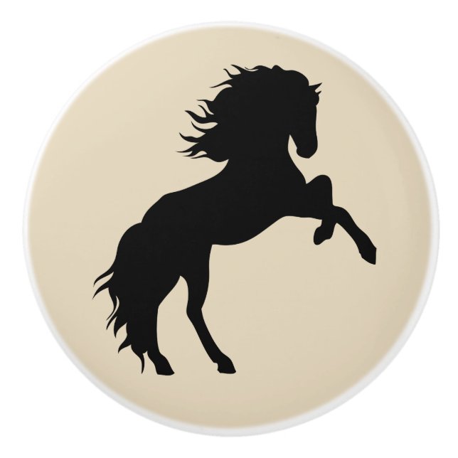 Black Horse Silhouette & Taupe Ceramic Knob (Front)