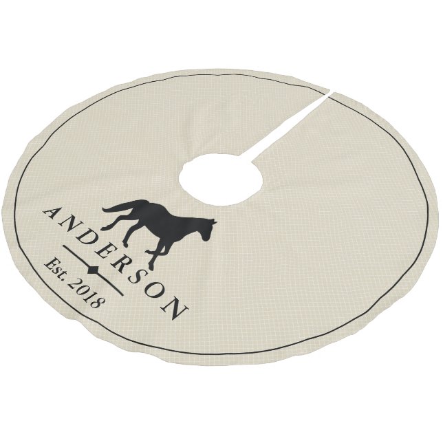 Black Horse Silhouette & Taupe | Personalised Brushed Polyester Tree Skirt (Angled)