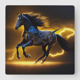 Black horse  square wall clock