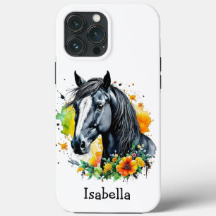 Black Horse Surrounded by Flowers Personalised  iPhone 13 Pro Max Case