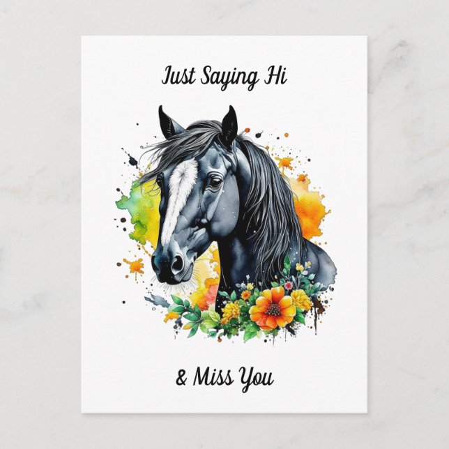 Black Horse Surrounded by Yellow Flowers Hi Postcard (Front)