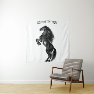 Black Horse Tapestry with Custom Text