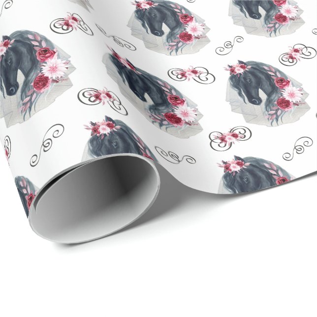 Black Horse Wedding Wrapping Paper (Roll Corner)