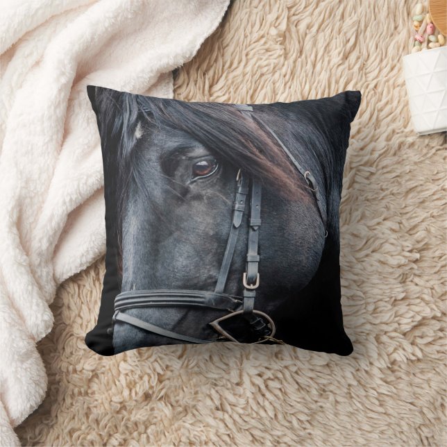 Black Horse White Horse Throw Pillow (Blanket)
