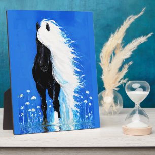 Black Horse White Mane Walking on Water Plaque