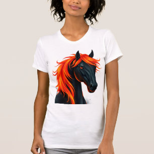 Black Horse With Fiery Red Mane T-Shirt