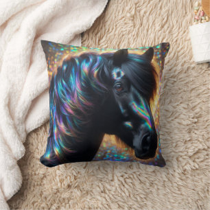 Black Horse with Iridescent Mane Cushion