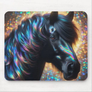 Black Horse with Iridescent Mane  Mouse Pad