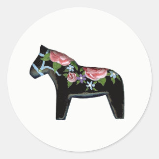 Black Horse with Roses Classic Round Sticker