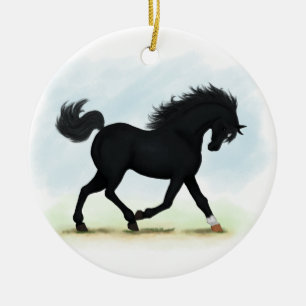 Black Horse with Star & Sock (Black Beauty) Ceramic Ornament