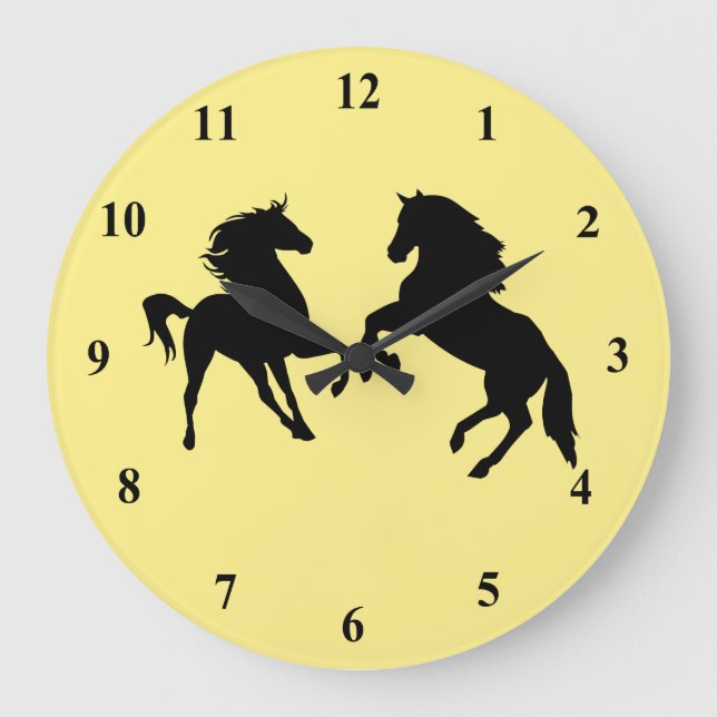 Black Horses - Choose / Add Your Text / Colours Large Clock (Front)