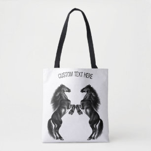 Black Horses Tote Bag Personalised Custom Text