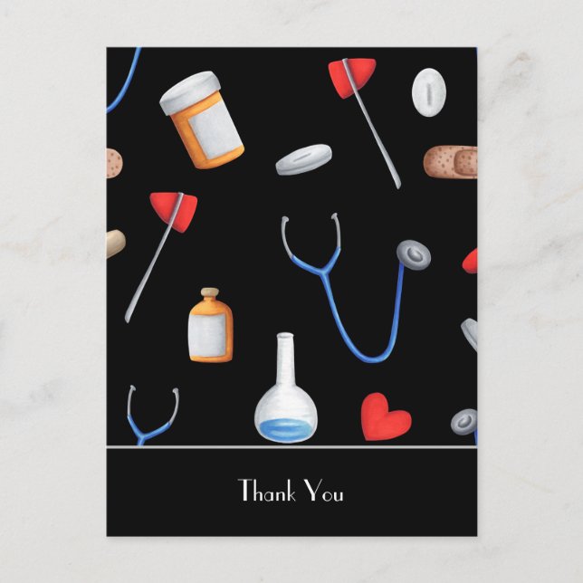 Black Hospital Equipment Doctor Nurse Thank You Postcard (Front)