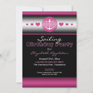 Black & Hot Fuchsia Nautical Birthday Party Invitation