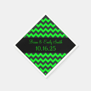 Black hot green chevron customisable paper napkins