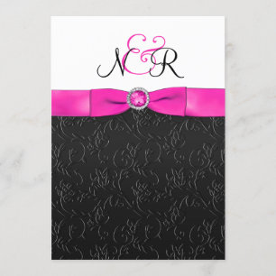 Black, Hot-Pink and White Monogrammed Invitation