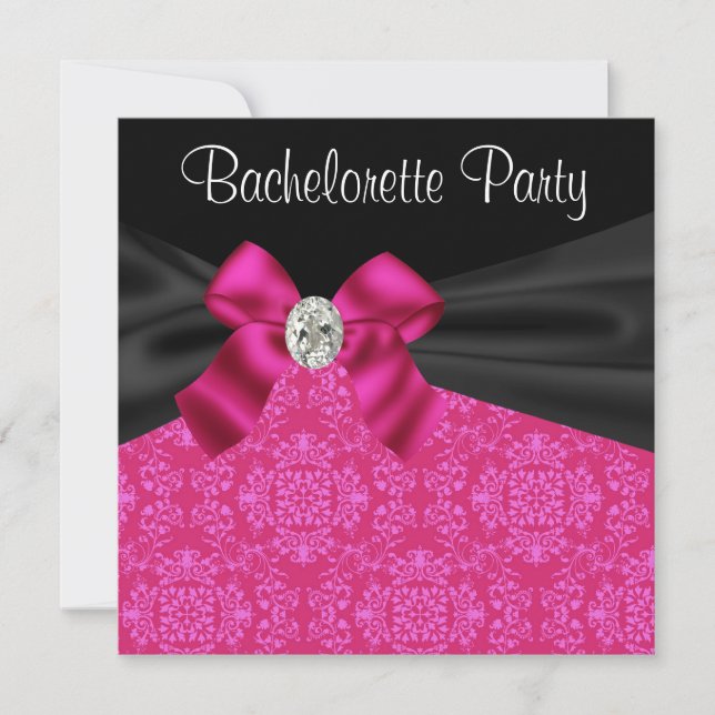 Black Hot Pink Bachelorette Party Invitations (Front)