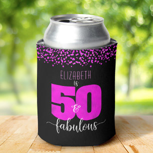 Black hot pink confetti dots 50 fabulous birthday can cooler