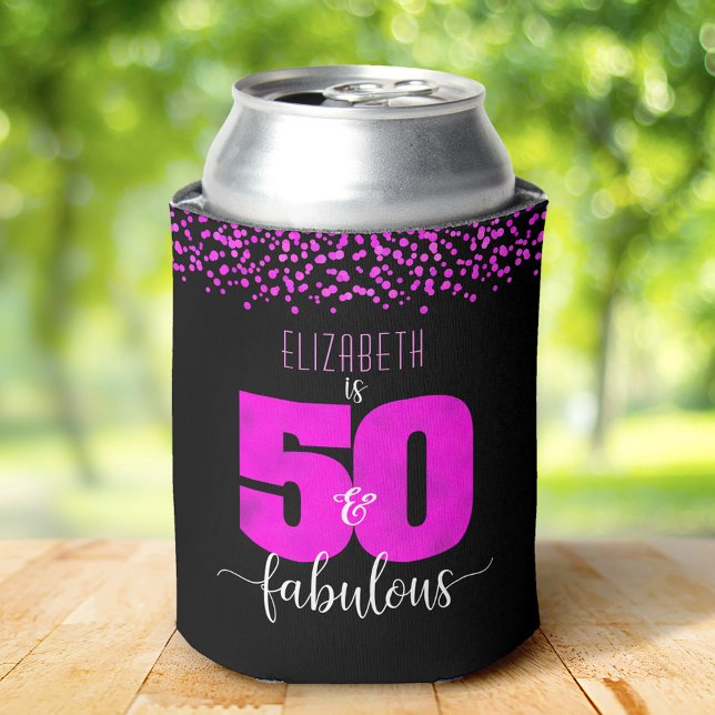 Black hot pink confetti dots 50 fabulous birthday can cooler (Creator Uploaded)