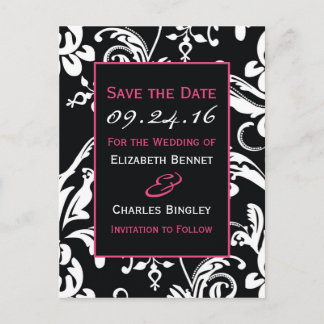 Black & Hot Pink Contemporary Custom Save the Date Announcement Postcard