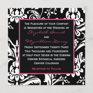 Black & Hot Pink Contemporary Damask Invitation
