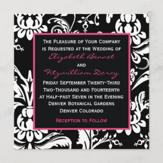 Black & Hot Pink Contemporary Damask Invitation