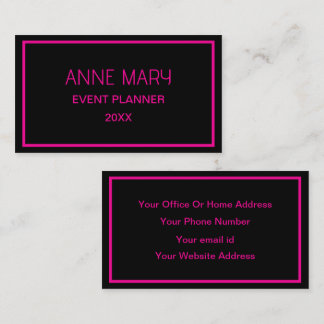 Black Hot Pink Custom Colour Wedding Trendy Business Card