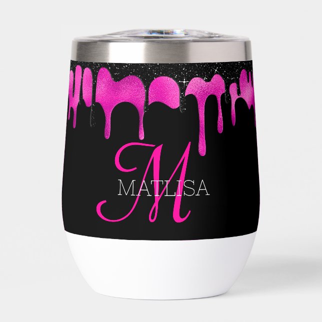 Black Hot Pink Dripping Glitter Monogram Name   (Front)