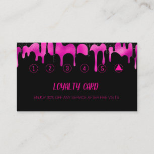 Black & Hot Pink Elegant Drips Glitter Sparkle  Loyalty Card
