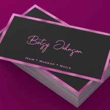 Black & Hot Pink Faux Foil Business Card