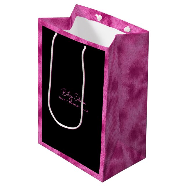 Black & Hot Pink Faux Foil Gift Bag (Front Angled)