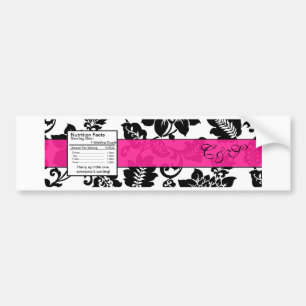 Black/Hot Pink Floral Damask Wedding Bottle Label