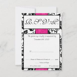 Black/Hot Pink Floral Damask Wedding RSVP Card