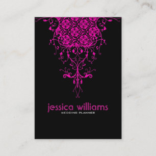 Black & Hot Pink Floral Lace Business Card