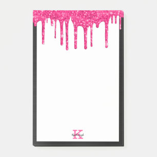 Black Hot Pink Glitter Drips Medium Rectangular Post-it Notes