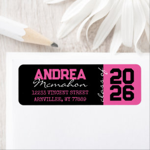 Black & Hot Pink Graduation Return Address Labels