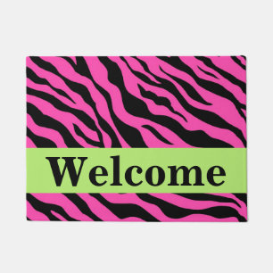 Black Hot Pink Green Zebra Skin Pattern Welcome Doormat