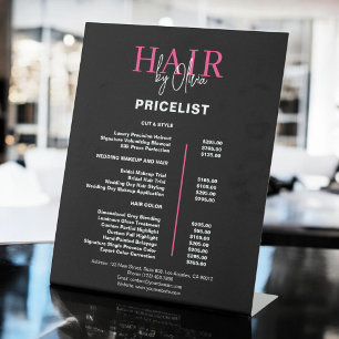 Black Hot Pink Hair Price List Pedestal Sign
