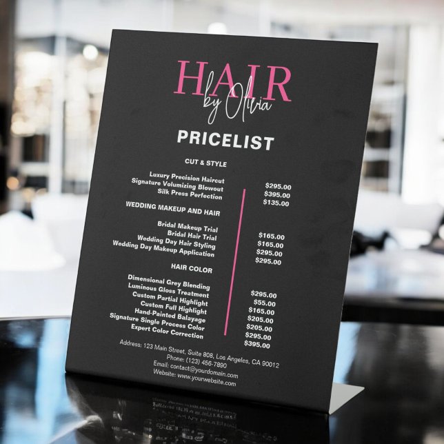 Black Hot Pink Hair Price List Pedestal Sign (Creator Uploaded)