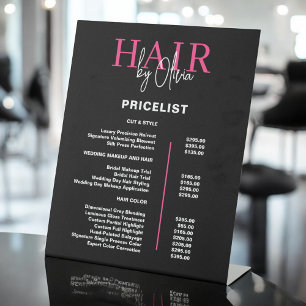 Black Hot Pink Hair Price List Pedestal Sign