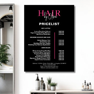 Black Hot Pink Hair Price List Poster