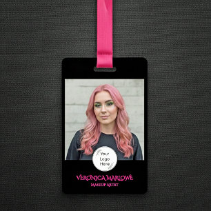 Black Hot Pink Logo Photo Makeup ID Badge