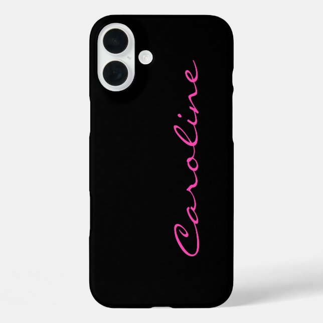 Black Hot Pink Modern Script Name Case-Mate iPhone Case (Back)