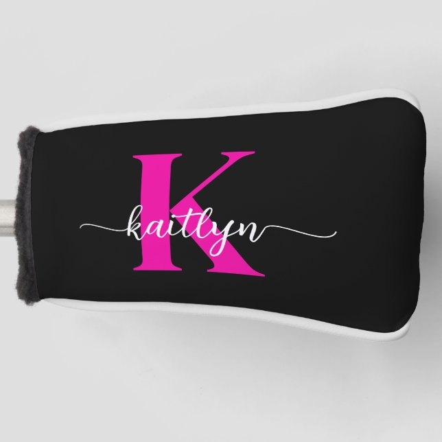 Black Hot Pink Monogram Golf Head Cover (Front)