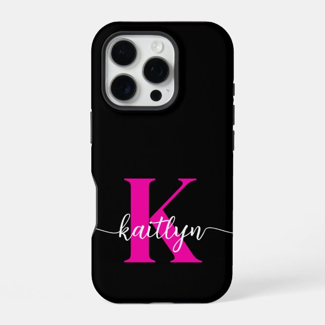 Black Hot Pink Monogram iPhone Case (Back)
