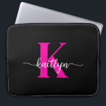 Black Hot Pink Monogram Laptop Sleeve<br><div class="desc">This simple,  elegant 15" black laptop sleeve with your first name in a trendy script font in white and your first initial in a modern cap font in hot pink is perfect for you.  It's stylish and trendy and yet very classic. It's unique - like you!</div>