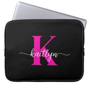 Black Hot Pink Monogram Laptop Sleeve