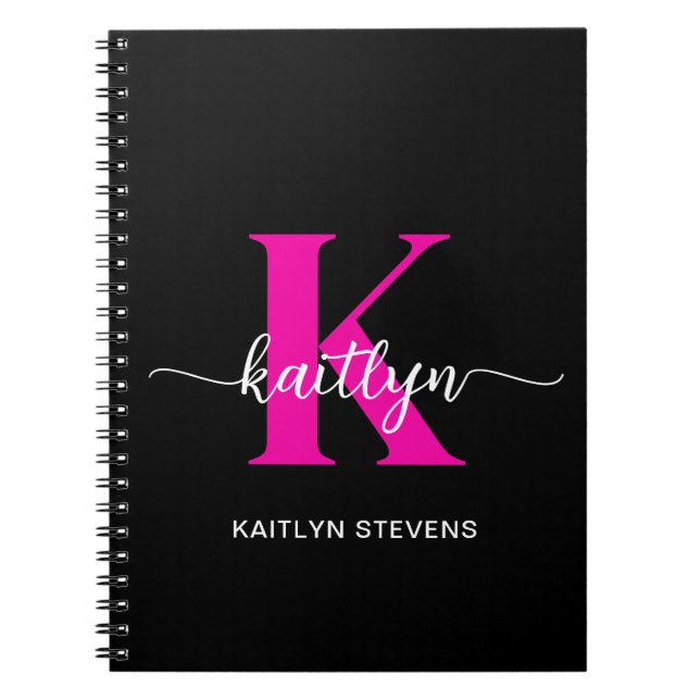 Black Hot Pink Monogram Notebook (Front)