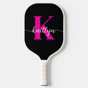 Black Hot Pink Monogram Pickleball Paddle
