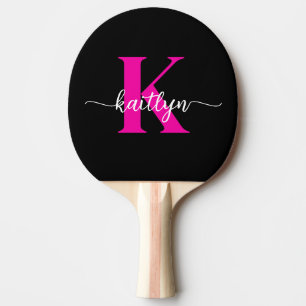Black Hot Pink Monogram Ping Pong Paddle